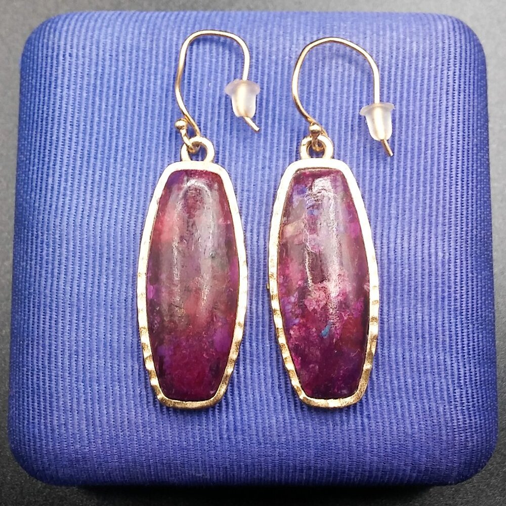 BARSE Odyssey Long Purple Turquoise and Bronze Statement Earrings
